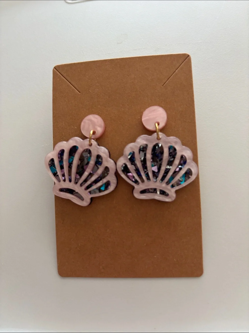 Pink Shell Statement Earrings with Iridescent Inlay - Picture 3 of 4